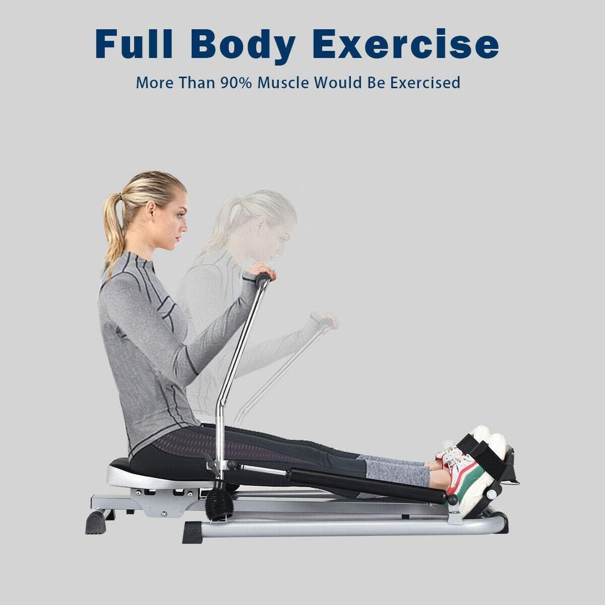 Goplus Hydraulic Rowing Machine, Full Motion Folding Rower with LCD Monitor, Adjustable Resistance and Full Arm Extensions for Home Use - Image 6