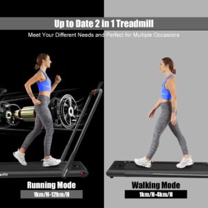 Goplus 2 in 1 Folding Treadmill, 2.25HP Under Desk Electric Superfit Treadmill, Installation-Free with APP Control, Remote Control, Bluetooth Speaker, LED Display, Walking for Home