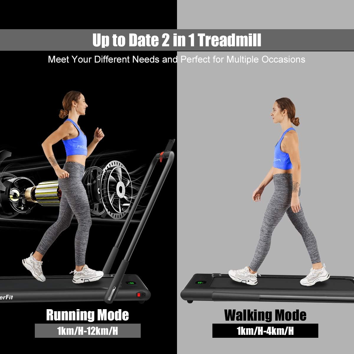 Goplus 2 in 1 Folding Treadmill, 2.25HP Under Desk Electric Superfit Treadmill, Installation-Free with APP Control, Remote Control, Bluetooth Speaker, LED Display, Walking for Home - Image 2
