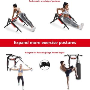 BESTHLS Wall Mounted Pull Up Bar and Dip Station, Heavy Duty Wall Mount Pull-up Chin Up Bar Multifunctional Home Gym Workout Indoor Exercise Equipment Support to 440 Lbs