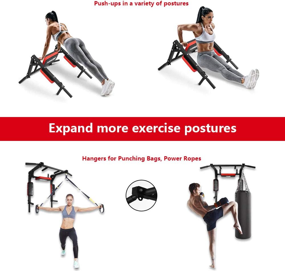 BESTHLS Wall Mounted Pull Up Bar and Dip Station, Heavy Duty Wall Mount Pull-up Chin Up Bar Multifunctional Home Gym Workout Indoor Exercise Equipment Support to 440 Lbs - Image 2