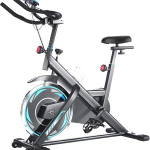 ANCHEER Indoor Exercise Bike Stationary, Indoor Cycling Bike with Comfortable Seat Cushion, Tablet Holder and LCD Monitor for Home Workout, 40 LBS Flywheel and 330 Lbs Weight Capacity