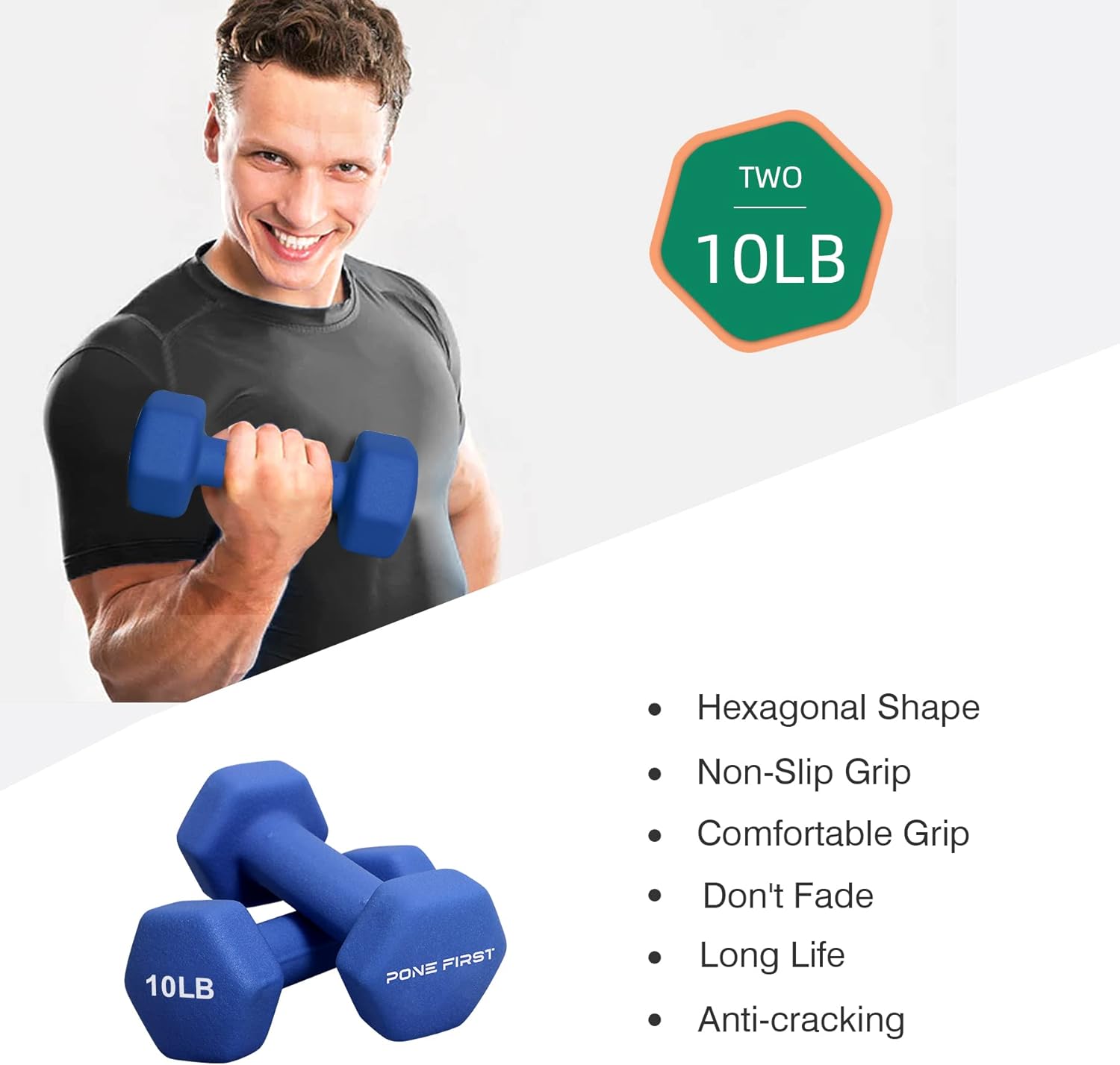 Dumbbell Hand Weight Pairs – Neoprene Dumbbell Exercise & Fitness For Home Gym Equipment and Adjustable Dumbbell Sets–Non-Slip, Color Coded Hex Shaped Free Weights For Women,Men 2LB 3LB 5LB 8LB 10LB Pounds - Image 2