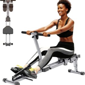 Rowing Machine, Compact Adjustable Rowing Machine 12 Levels of Complete Body Workout Resistance for Home, Low-Impact