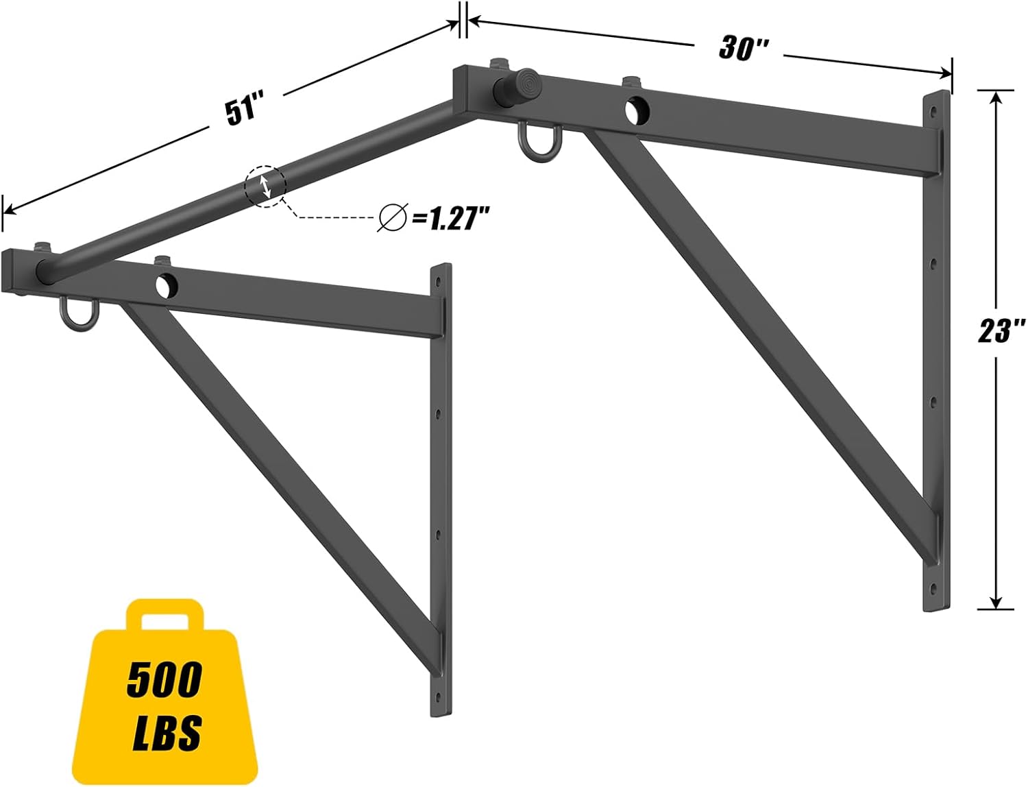 Wall Mounted Pull Up Bar, Adjustable Depth 51" Chin Up Bar, Strength Training Pull-Up Bars 500LBS Weight Capacity, Home or Garage Gym Chin Up Workout Training Station - Image 2
