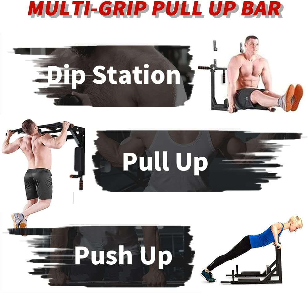 ptlsy Wall Mounted Pull Up Bar Multifunctional with Multi-grip Chin Up Bar Heavy Duty Dip Station for Home Gym Indoor Workout, Fitness Equipment, Dip Stand Supports to 440 Lbs - Image 3