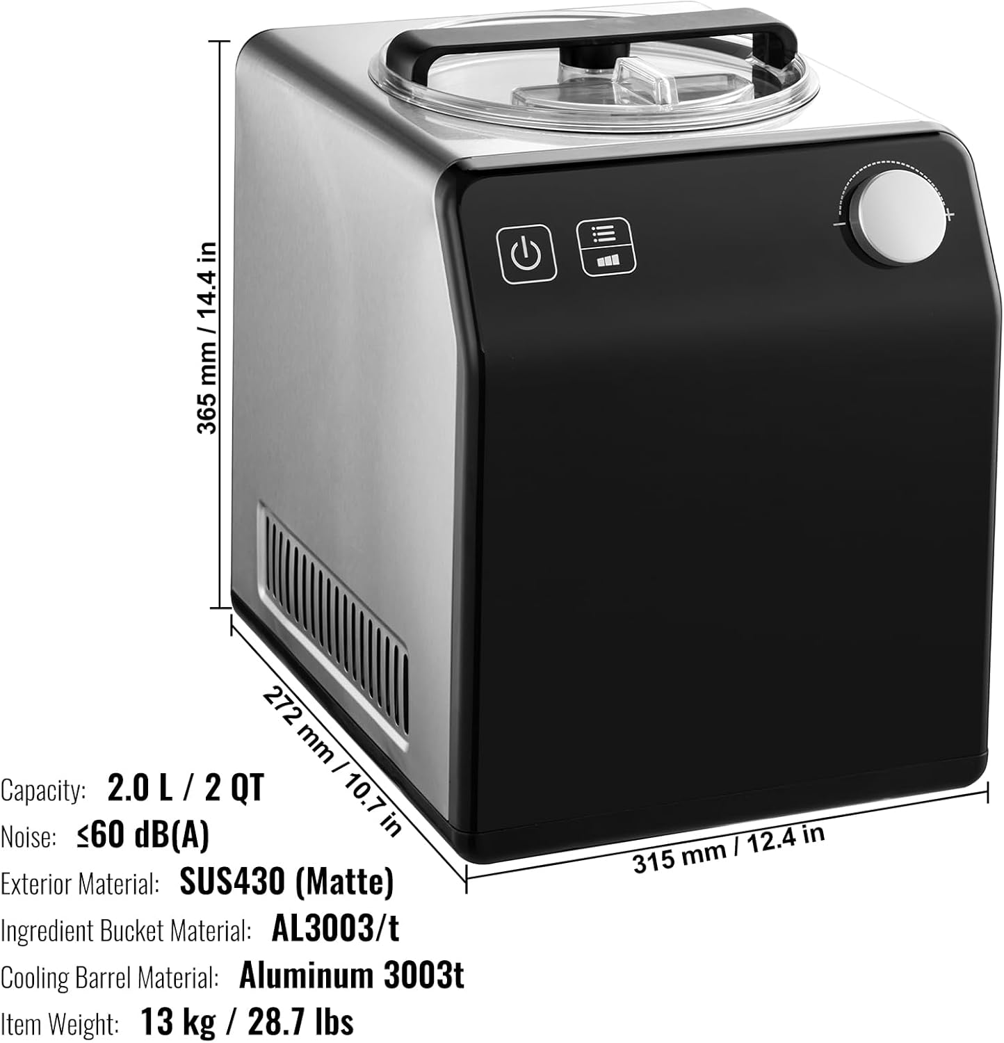 VEVOR Upright Automatic Ice Cream Maker with Built-in Compressor, 2 Quart No Pre-freezing Fruit Yogurt Machine, Stainless Steel Electric Sorbet Maker, 4 Modes Gelato Maker with Digital Display & Timer - Image 7