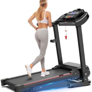 Foldable Treadmill 3.0 HP Quiet Brushless, 7.5 MPH, 300 LBS Capacity for Indoor Home Gym Use with Pulse Sensor LED Display Treadmill with Bluetooth Speaker