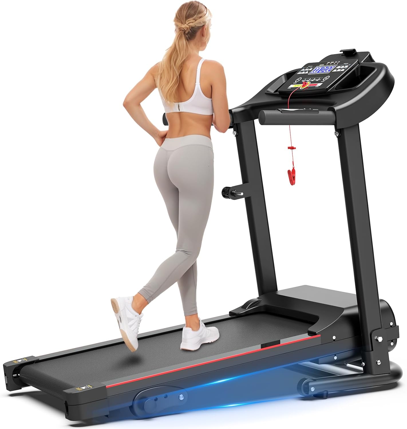 Foldable Treadmill 3.0 HP Quiet Brushless, 7.5 MPH, 300 LBS Capacity for Indoor Home Gym Use with Pulse Sensor LED Display Treadmill with Bluetooth Speaker