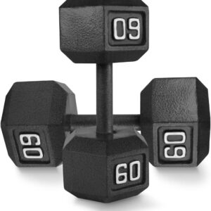WF Athletic Supply Cast Iron Solid Hexagon Gray/Black Dumbbells, Strength Training Free Weights Set of 2 for Women and Men, Hand Weights Sold by Pairs, Multi-Select Size Options Available