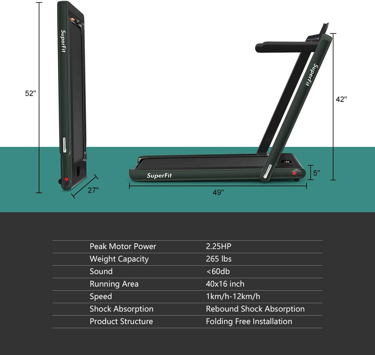 GYMAX Walking Pad, 2.25HP Dual Display Foldable Treadmill for Home with Remote/Smart App Control, Portable Compact Treadmill for Office Under Desk, Folding Running Machine for Small Spaces - Image 7