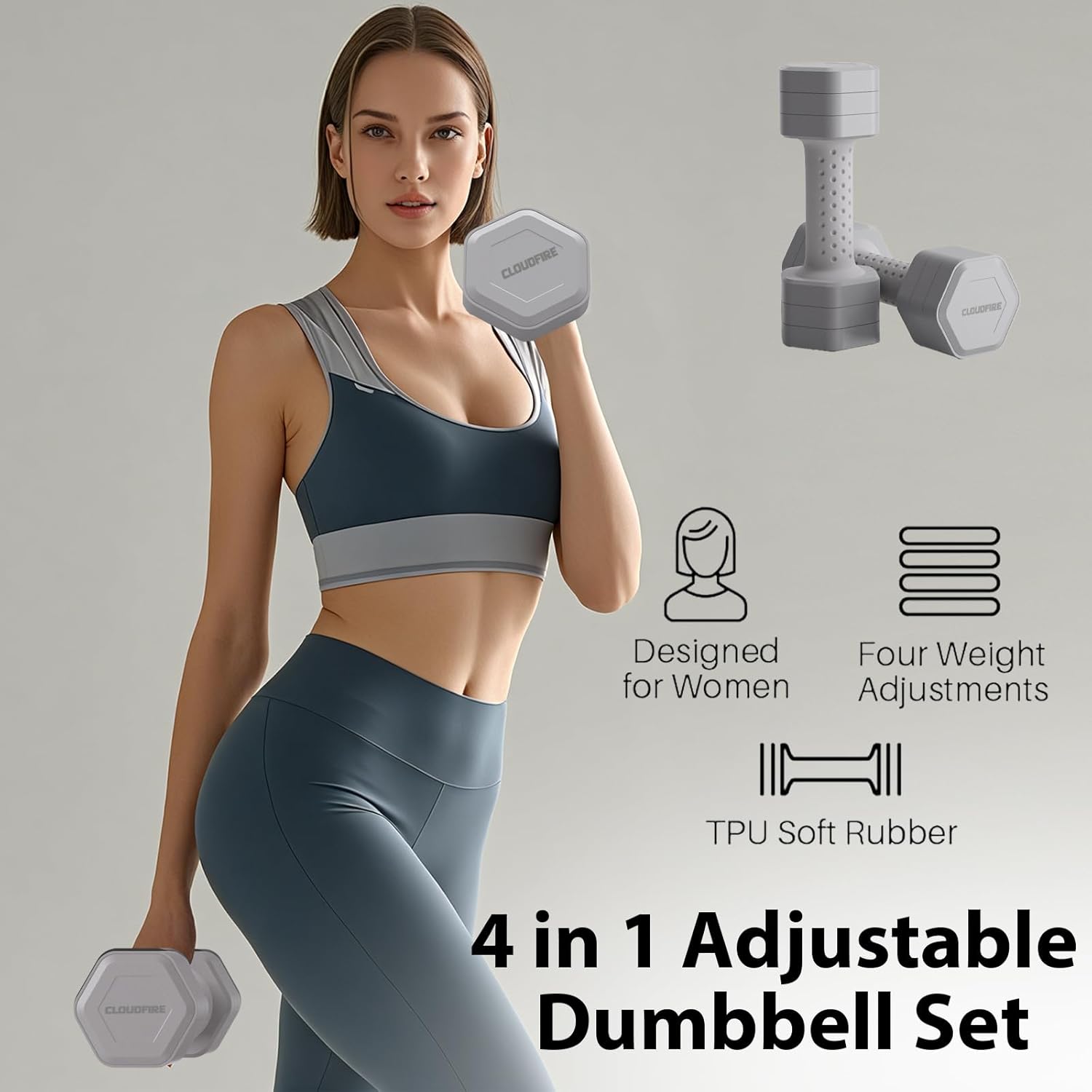 Adjustable Dumbbell Set of 2, 4 in 1 Free Weights Dumbbells Set, Hand Weights for Women at Home, 5 lb Dumbbells Set with Non-slip Comfort Handle for Home Gym Exercise Workout Training - Image 2