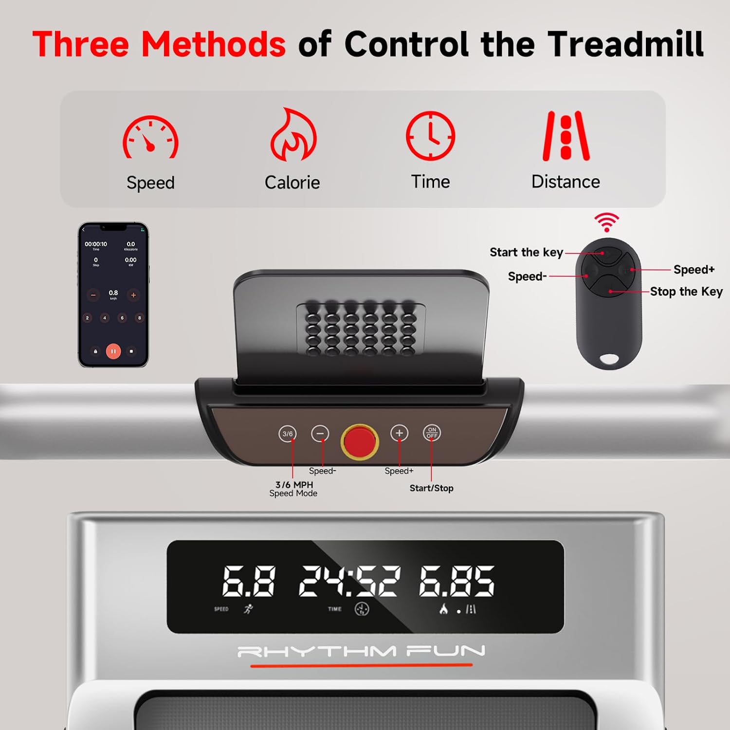 RHYTHM FUN Foldable Treadmill, 300 lb Capacity Walking Pad 2.5HP Treadmill Under Desk, Portable Treadmill for Home and Office, Folding Treadmill 2 in 1 with Remote Control, LED Display - Image 4