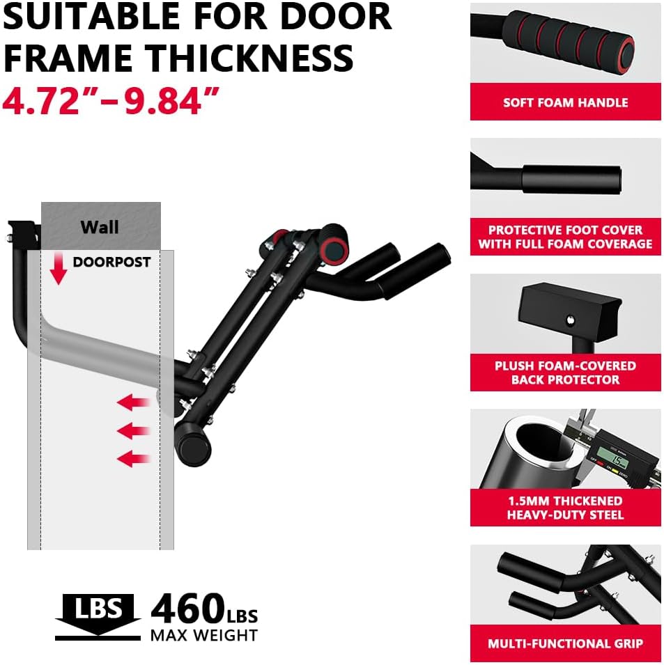 ONETWOFIT 2025 Upgrade Multi-Grip Pull Up Bar for Doorway - 460 lbs Heavy Duty Chin-Up Bar for Home Gym Exercise, Door Frame Pull Up Bar for Almost All Doors - Image 3