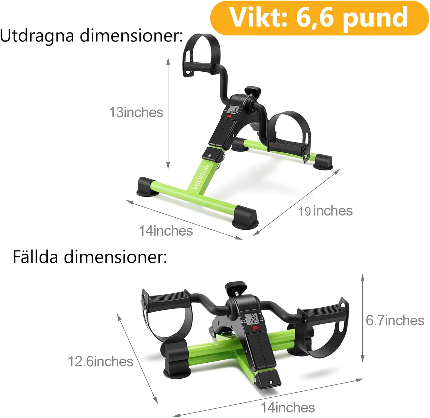 Pedal Exerciser Desk Exercise Bike Leg and Arm Bike with LCD Monitor Foldable (black/green) - Image 8