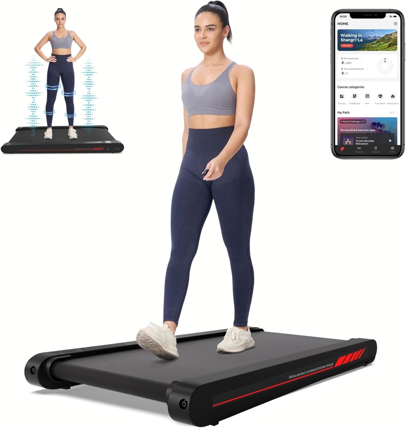 Sperax Walking Pad with APP, 3 in 1 Under Desk Treadmill, 400W Low Noise Walking Vibration Pad with Remote Control,Portable Treadmills for Home Office