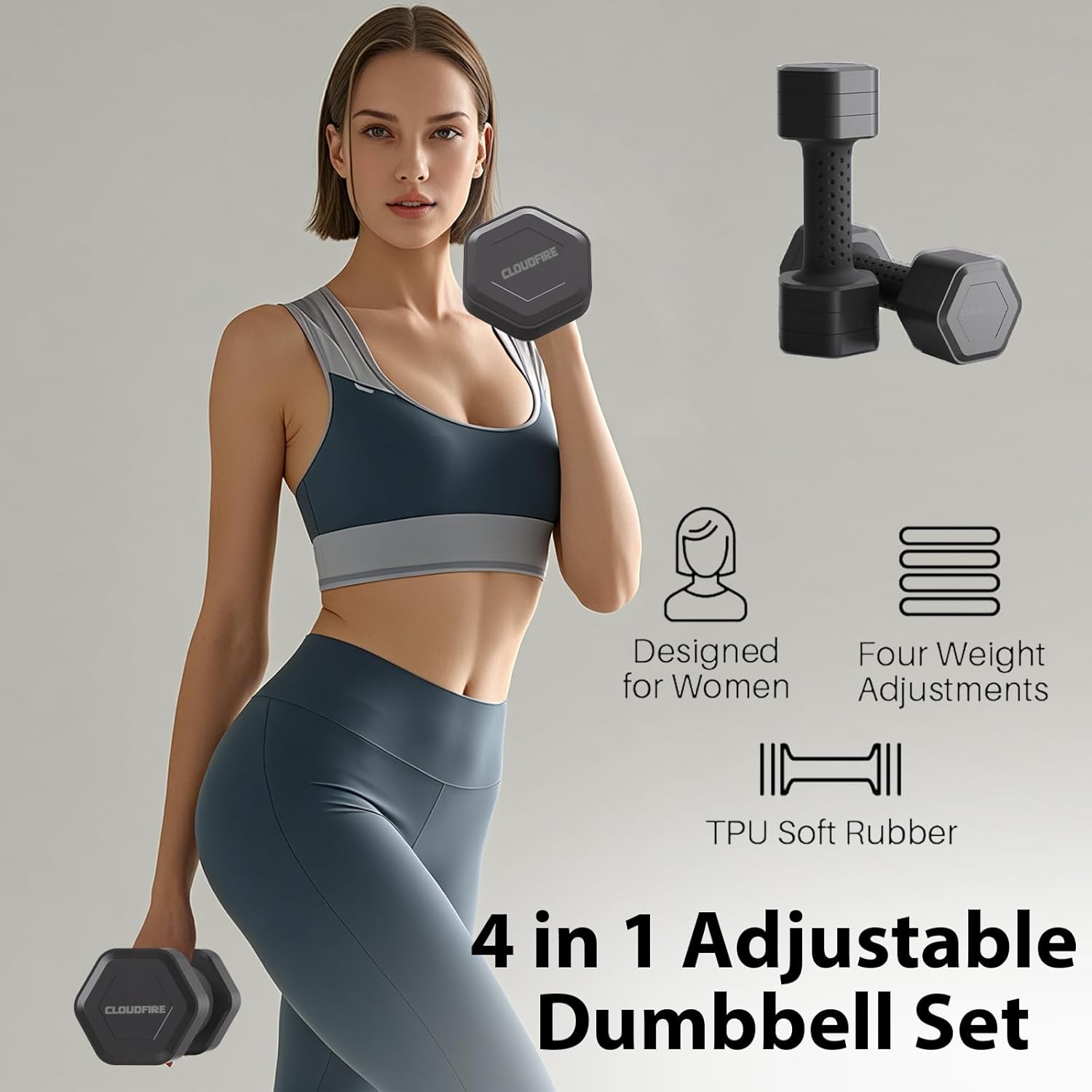 Adjustable Dumbbell Set of 2, 4 in 1 Free Weights Dumbbells Set, Hand Weights for Women at Home, 5 lb Dumbbells Set with Non-slip Comfort Handle for Home Gym Exercise Workout Training - Image 2