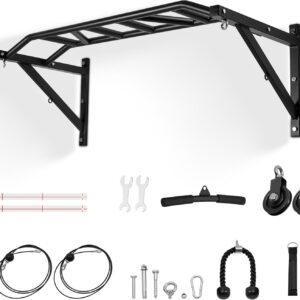 VEVOR Pull Up Bar, Multi-Grip Wall Mounted Pull Ups, 50 in Width Multifunctional Chin Up Training Station, Heavy Duty Steel Upper Body Workout Bars with LAT Pulldown Attachments, 440 lbs, for Home Gym