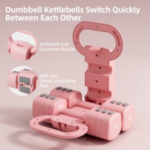 Lightweight Adjustable Dumbbell Kettlebell Set – 4 in 1 Free Weight Set with Kettlebell Grip Converter, Each 2.2 3.3 4.4 5.5lb Quick Change Weight Women Dumbbell Set for Small Spaces Home Gym