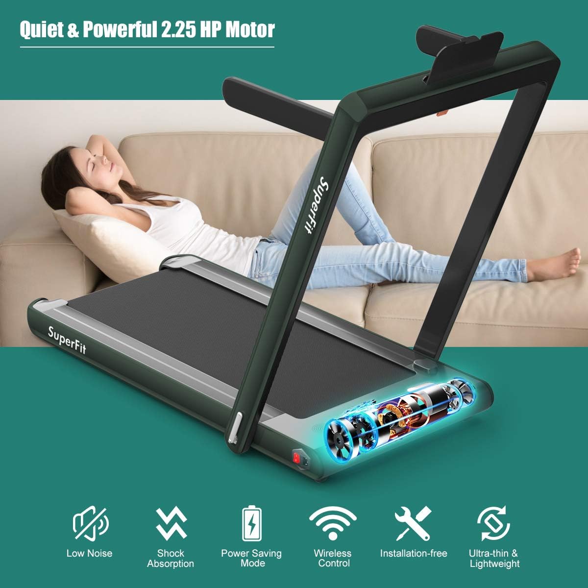 GYMAX Walking Pad, 2.25HP Dual Display Foldable Treadmill for Home with Remote/Smart App Control, Portable Compact Treadmill for Office Under Desk, Folding Running Machine for Small Spaces - Image 5