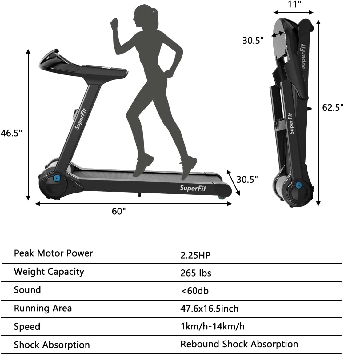 Goplus Folding Treadmill, Superfit Electric Portable Treadmill with Blue Tooth Speaker, APP Control and 16.5'' Wide Tread Belt, Running Jogging Machine for Home and Office Use - Image 8