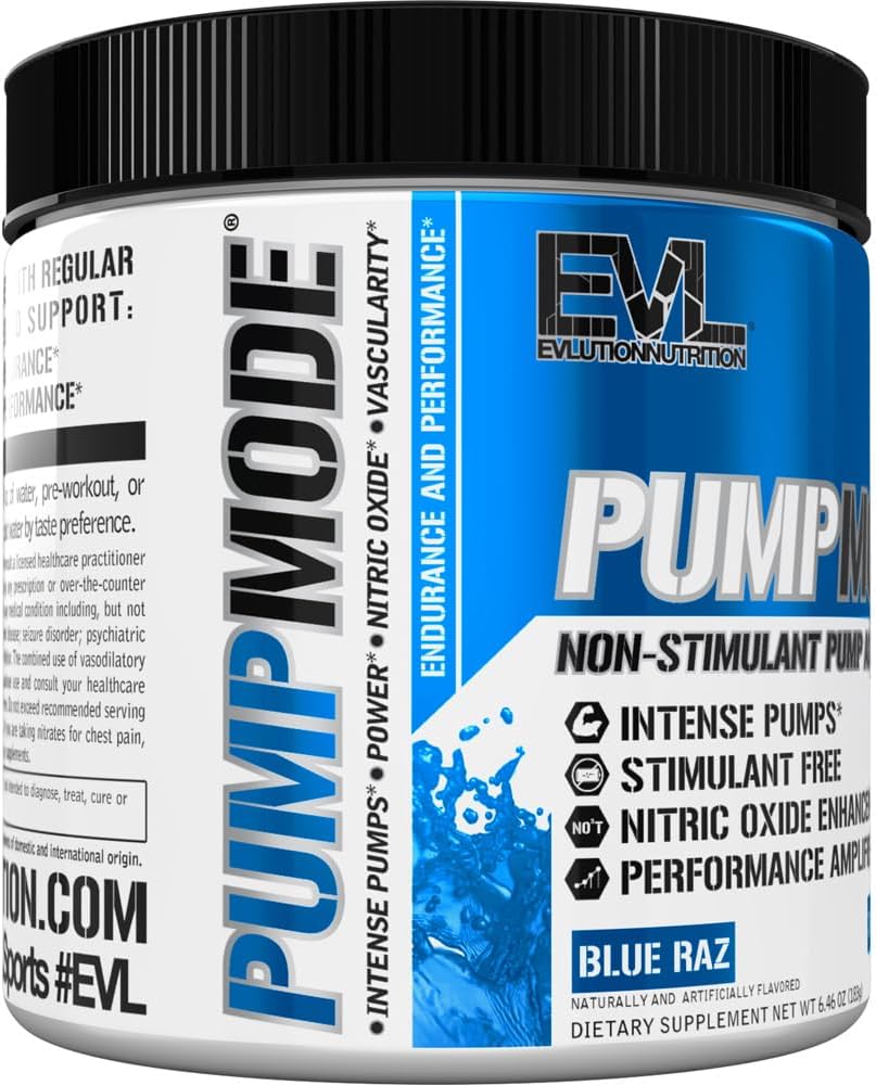 EVL PumpMode Nitric Oxide Supplement - Nitric Oxide Booster Pump Pre Workout Powder with Glycerol and Betaine for Muscle Recovery Growth and Endurance - Stim Free Pre Workout Drink (Blue Raz) - Image 4