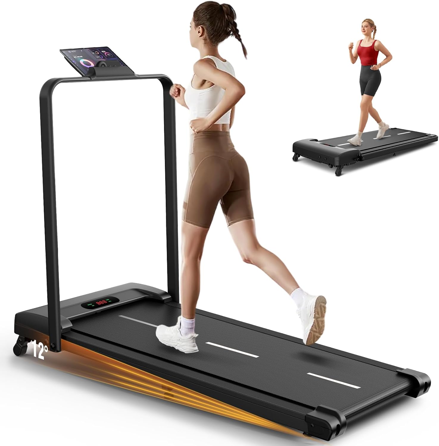 ANCHEER Treadmill with Handle Bar, 3.0 HP Foldable Walking pad with 12% Incline, 320 lbs Capacity-Portable Under Desk Folding Treadmills for Home Small with Widened Belt/Remote Control