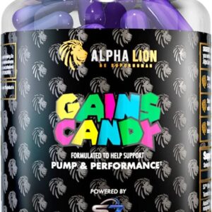 ALPHA LION Gains Candy, Supplement Pills for Muscle Pump & Blood Flow, Nitric Oxide Booster, Supports Mental Focus, Use Daily to Upgrade Workout Performance, 60 Capsules (S7)