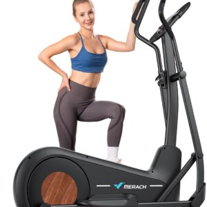 Merach Elliptical Machine, Elliptical Exercise Machine for Home with Hyper-Quiet Magnetic Drive System, Elliptical Training Machines with16.5-19IN Stride, Automatic Resistance, 400lbs Capacity