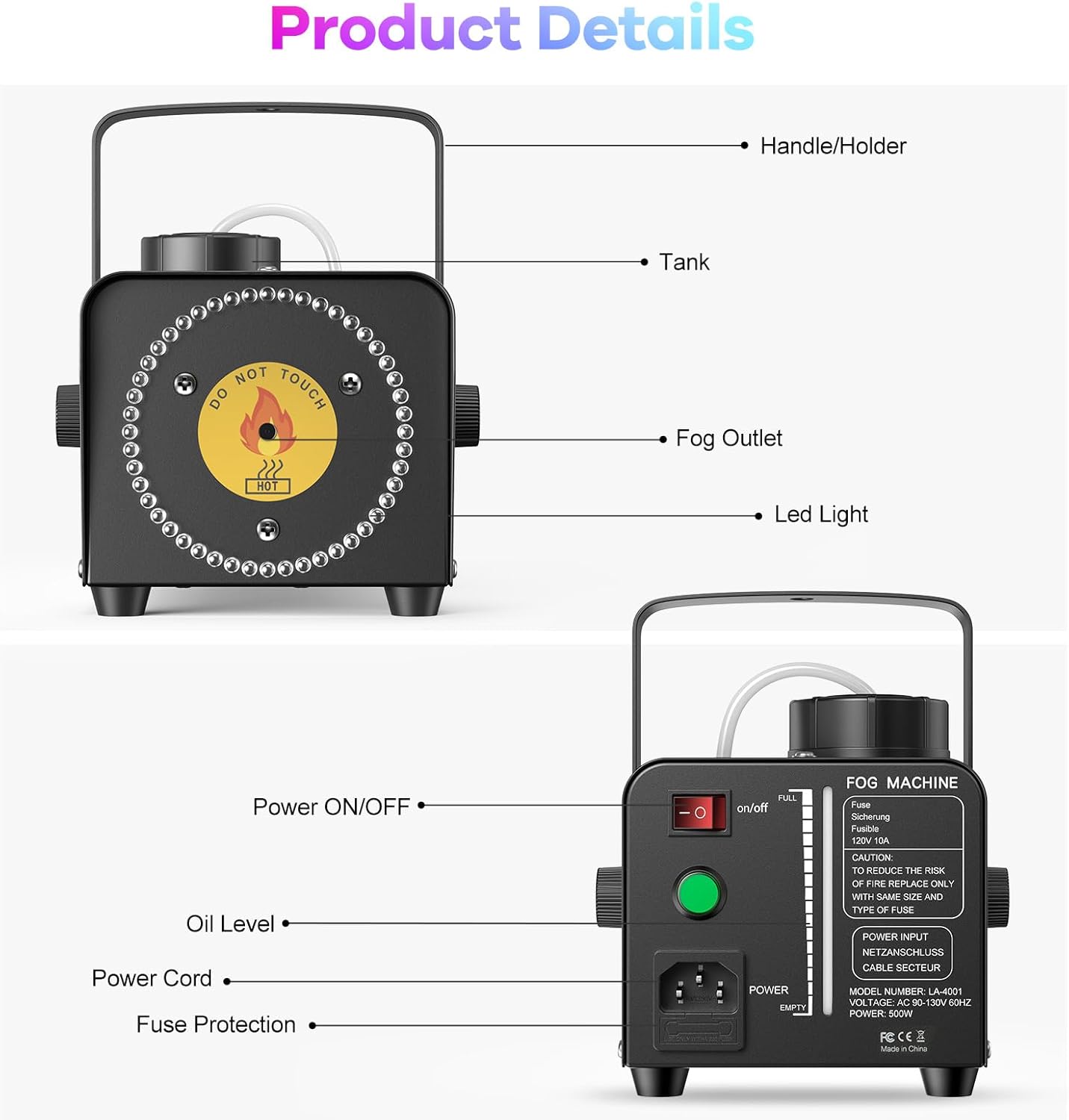 Fansteck Fog Machine, Smoke Machine with 45 LED Lights, 2000CFM Smoke Machine Fog with Wireless Remote Control Portable for Outdoor, Parties, Stage Effect, Indoor, Disco, Halloween, RGB Lighting - Image 8
