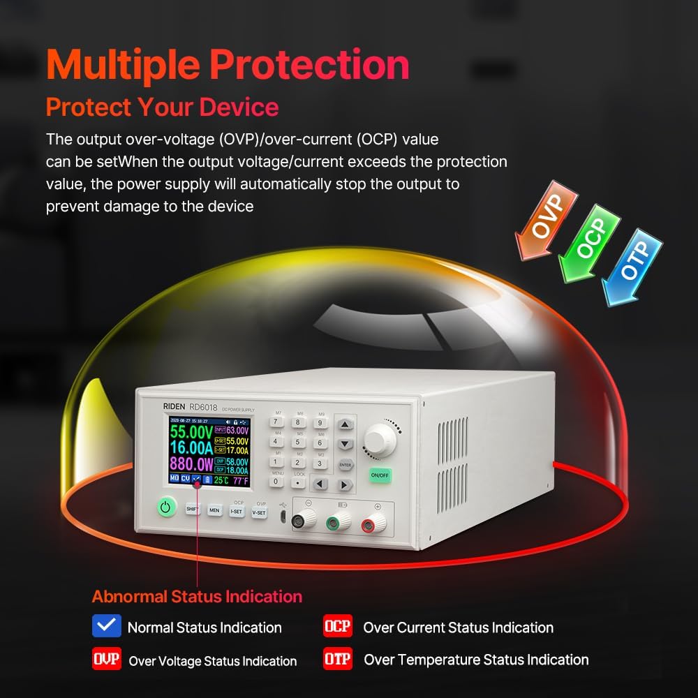 RD RD6018 DC Power Supply Variable Adjustable Lab Bench Power Supply Buck Converter Step Down Switching Regulated 4-Digital LCD Display 60V 18A 1080W - Image 7