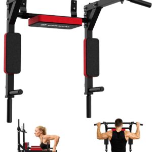 CRYSTAL FIT Multifunctional Wall Mounted Pull Up Bar, Chin Up Bar and Dip Station, Heavy Duty Steel Supports to 440 Lbs, Home Gym Workout Indoor Power Tower Set Training Equipment Fitness