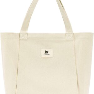 Moyaqi Canvas Tote Bag with Yoga Mat Carrier Pocket Carryall Shoulder Bag for Office, Workout, Pilates, Travel, Beach and Gym