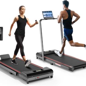 Walking Pad with Handle Bar, 300lbs Capacity Under Desk Treadmill with Remote & LED Display, 3.0HP 3-in-1 Folding Treadmill for Walking, Jogging & Running, Portable for Home & Office