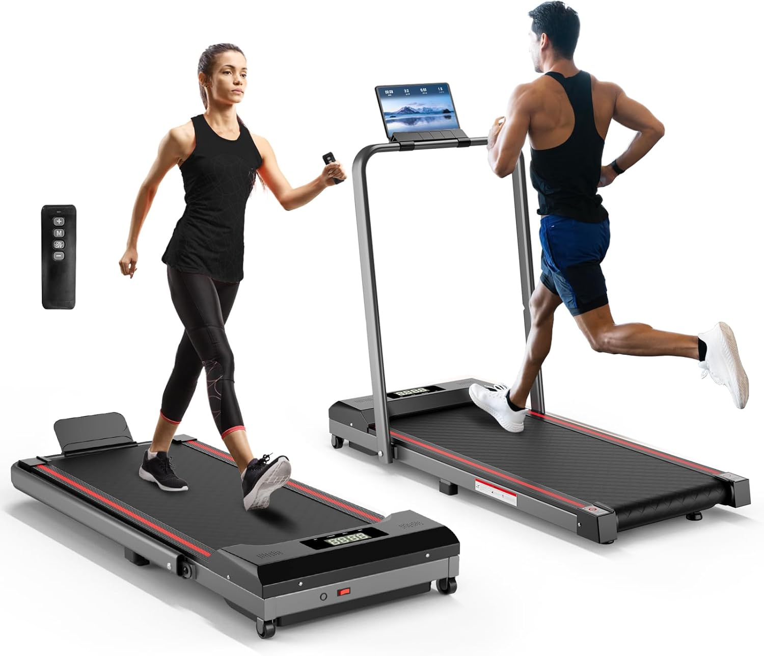 Walking Pad with Handle Bar, 300lbs Capacity Under Desk Treadmill with Remote & LED Display, 3.0HP 3-in-1 Folding Treadmill for Walking, Jogging & Running, Portable for Home & Office
