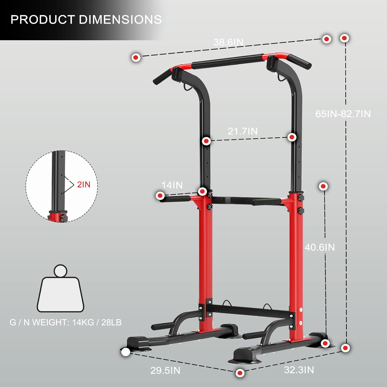 Power Tower Pull Up Bar,Pull-Up Rack Dip Station,Height Adjustable Multi-functional Home Strength Training Gym Equipment, Save Space,People Below 6 feet - Image 4