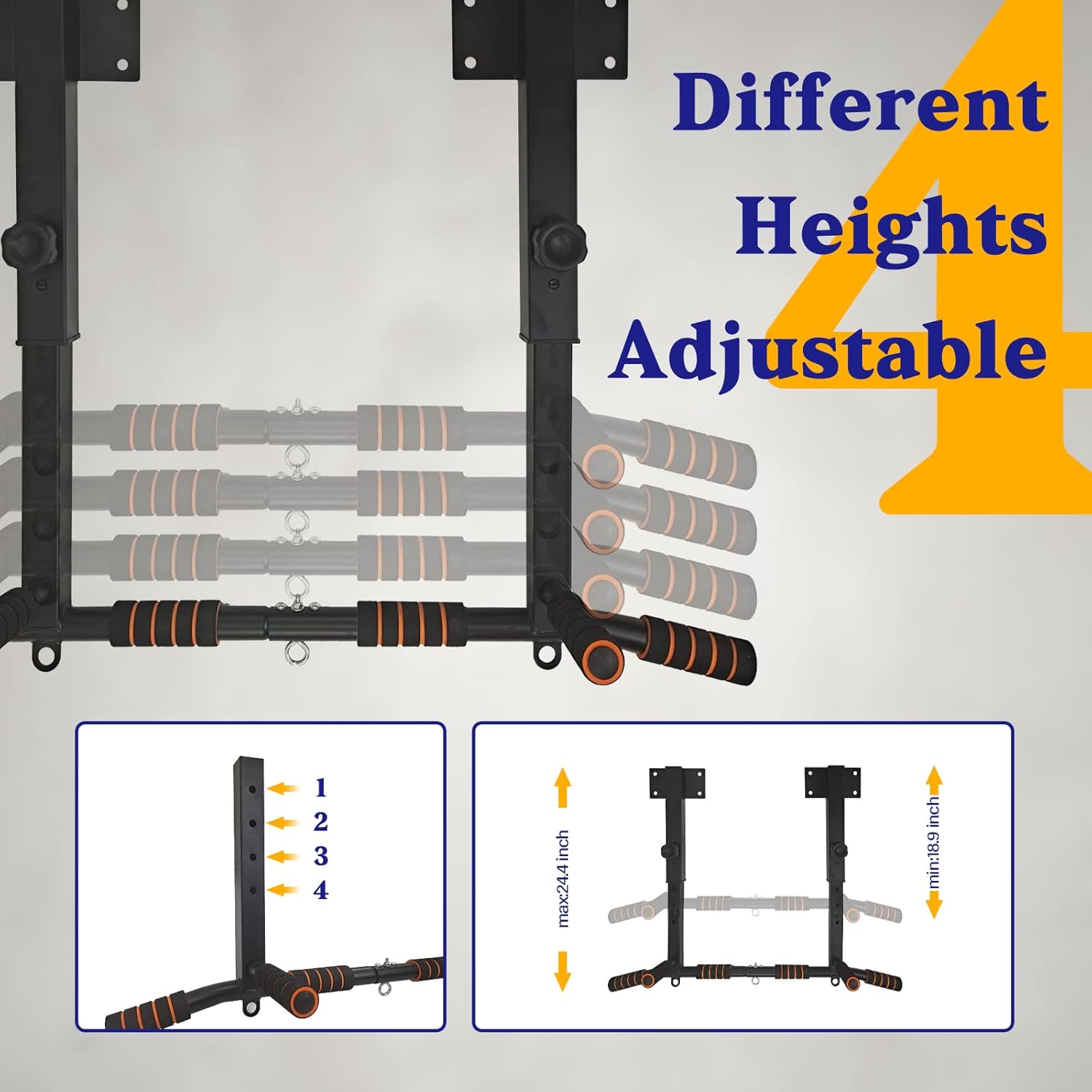 BDL Wall Mounted Pull Up Bar Chin Up bar Multifunctional Dip Station for Indoor Home Gym Workout, Power Tower Set Training Equipment Fitness Dip Stand Supports to 440 Lbs - Image 4