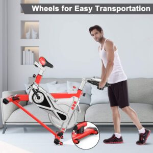 Exercise Bike, Belt Drive Indoor Stationary Cycling Bike w/Digital Monitor, Comfortable Seat Cushion, Cup & Phone Tablet Holder, Resistance Adjustable Workout Bike for Home Office Gym