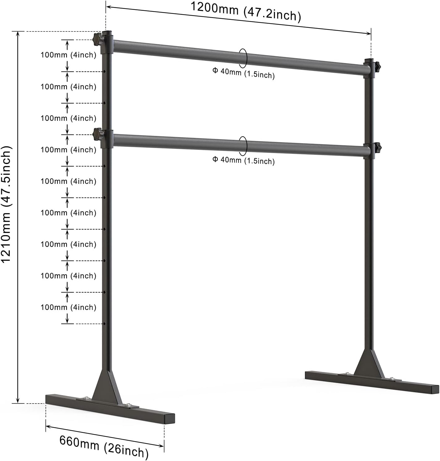 SELEWARE Height Adjustable Ballet Barre Freestanding Ballet Bar Heavy Duty Dance Bar Support Barre Movements Body Stretch Pull-ups, Sturdy Construction Never Fall Apart, Anti-Slip - Image 6