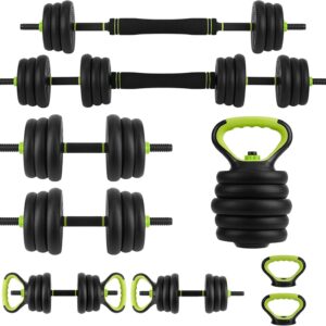 44Lbs Adjustable 4-In-1 Dumbbell Set, Sand Filled PE Dumbbells with Kettlebell Combo Multi-Function Strength Training Weights Home Gym Equipment for Bench Press Squats and Push-Up Handles