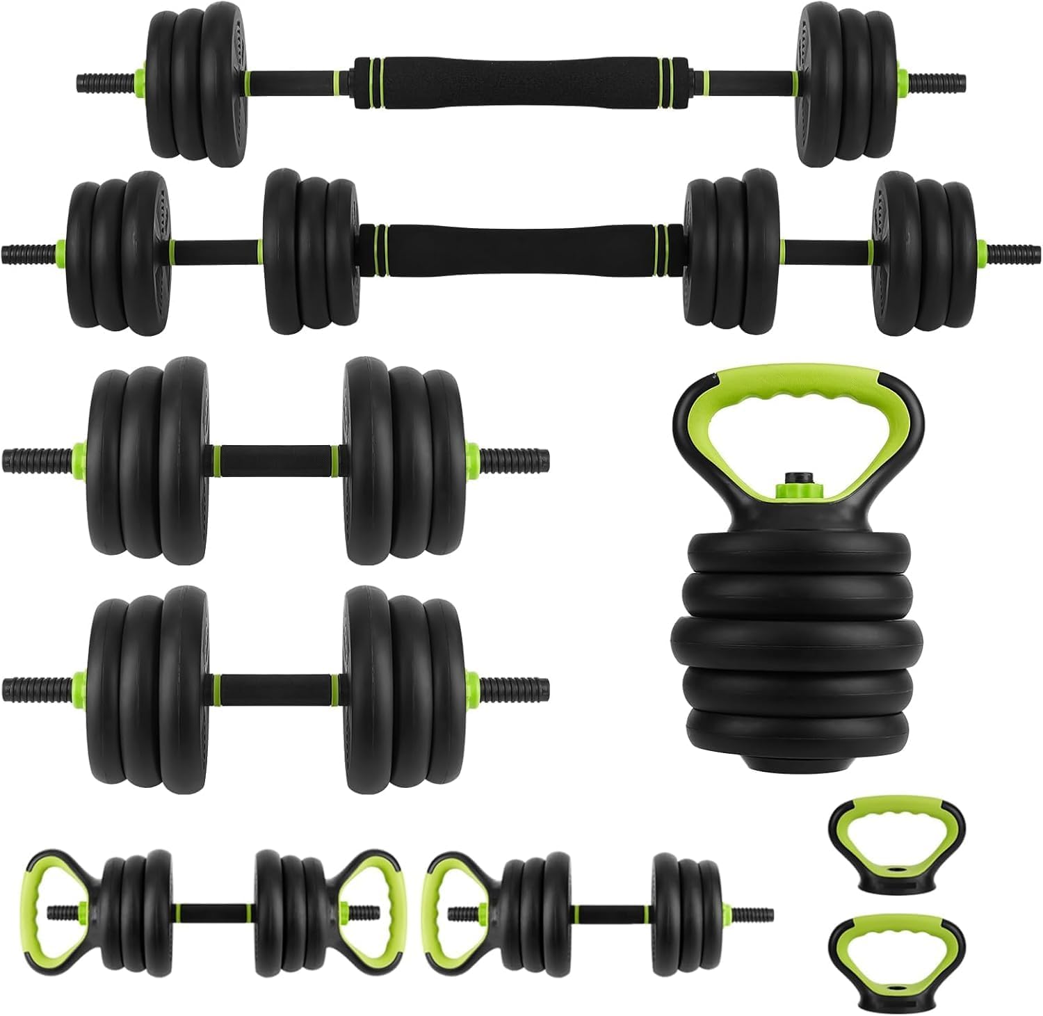 44Lbs Adjustable 4-In-1 Dumbbell Set, Sand Filled PE Dumbbells with Kettlebell Combo Multi-Function Strength Training Weights Home Gym Equipment for Bench Press Squats and Push-Up Handles