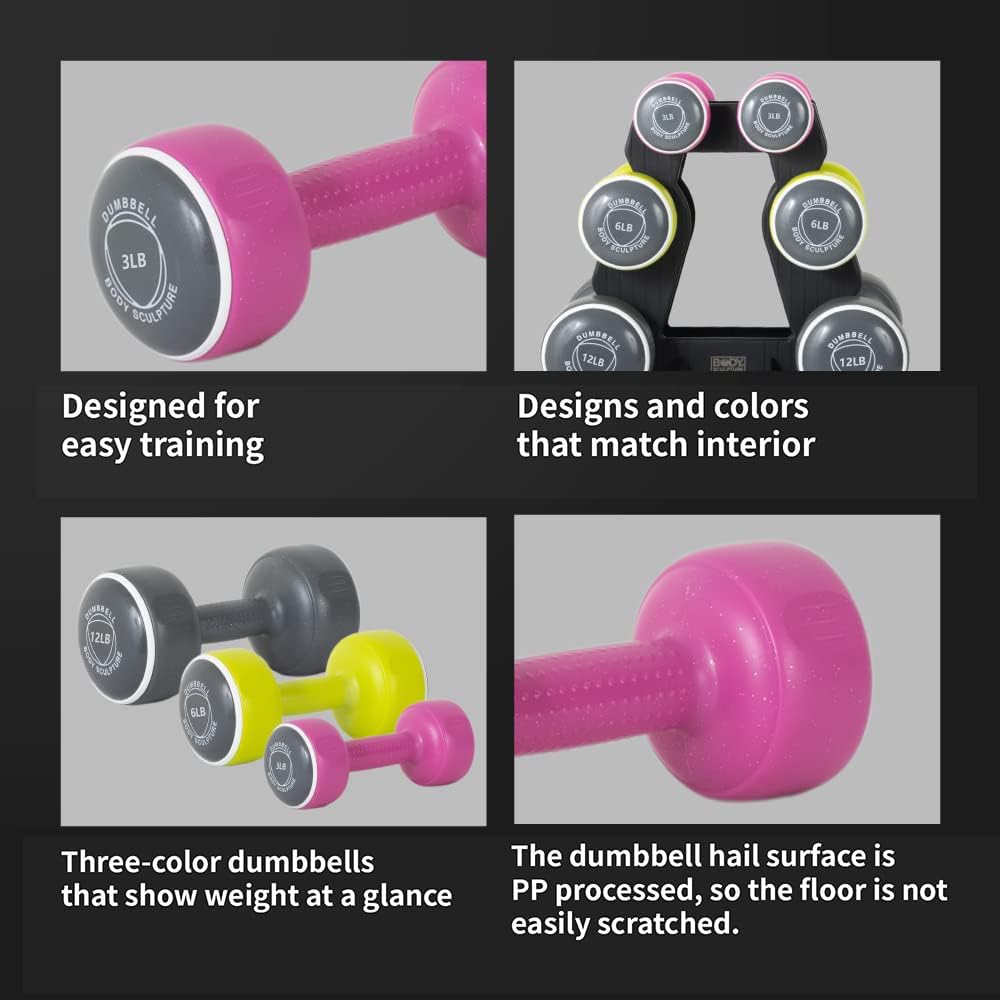 hand weights set Free‑Weight Dumbbell Set with Rack Set includes 3, 6 and 12 lb weights ideal for men and women for small and large muscle groups - Image 5