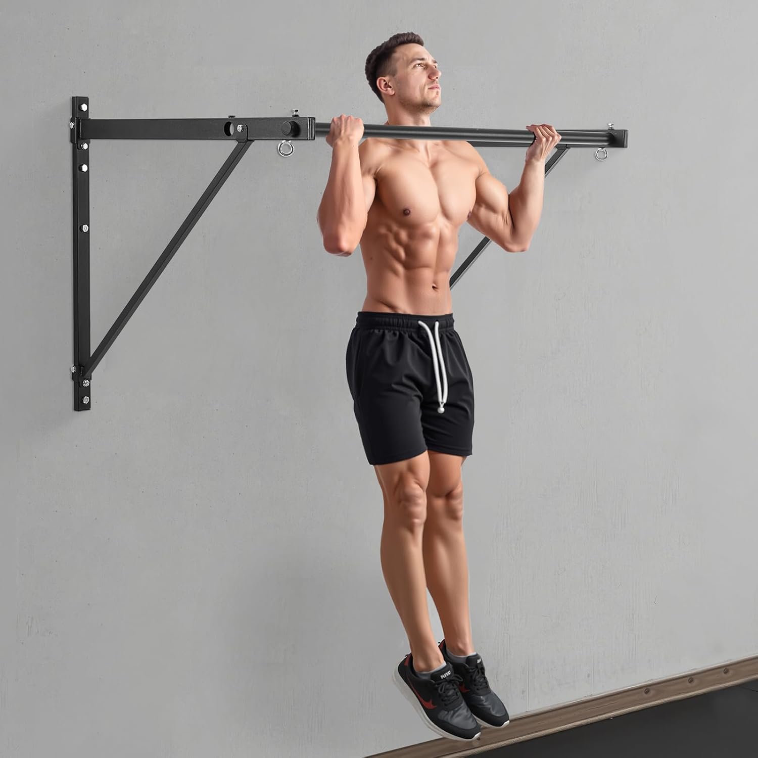 VEVOR Pull Up Bar, 50 in Width Wall Mounted Pull Ups, Adjustable Depth 22" or 30" from Wall, Heavy Duty Steel Upper Body Workout Bars, 440 lbs Weight Capacity Chin Up Training Station, for Home Gym - Image 8