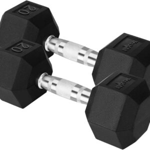 Yes4All Chrome/Rubber Grip Encased Hex Dumbbells – Hand Weights With Anti-Slip 10-30 LBS Pair