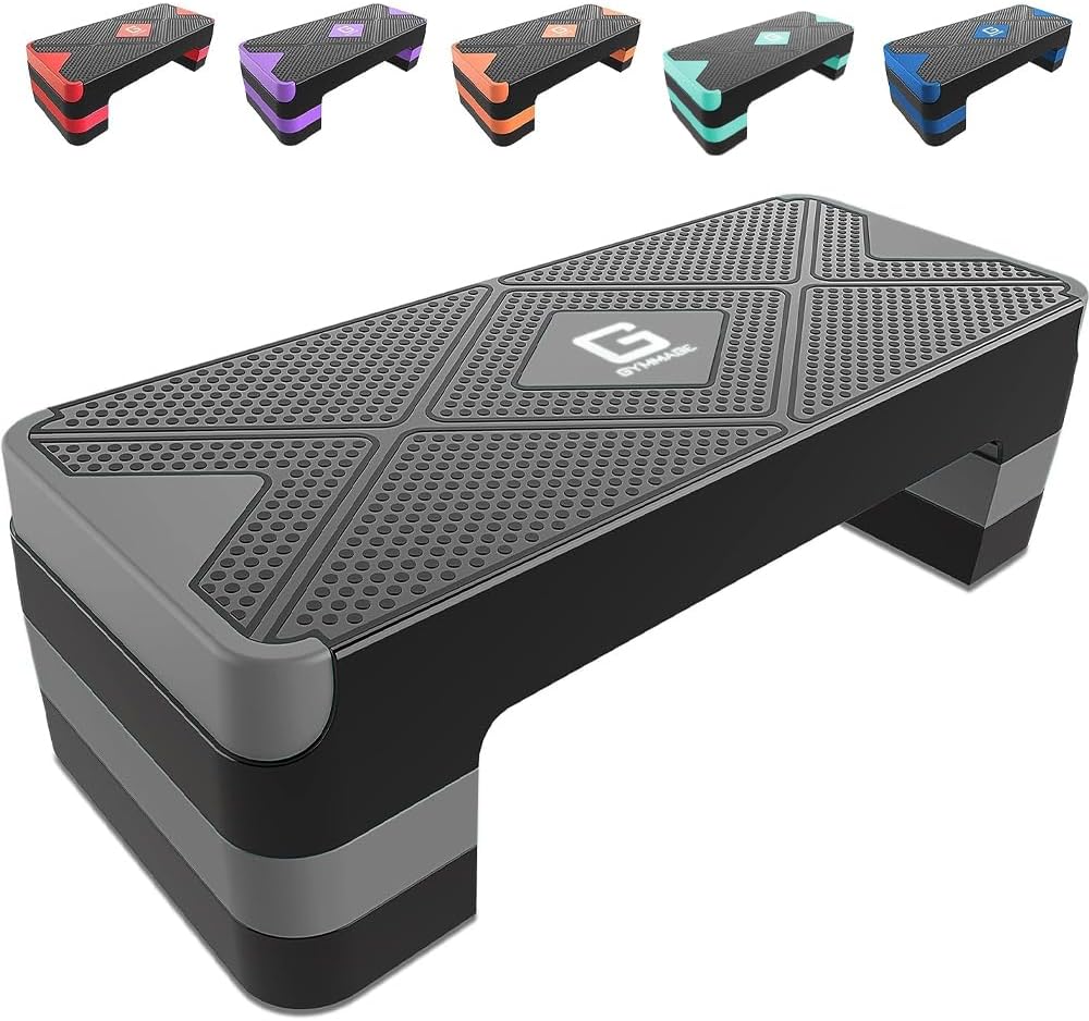 Aerobic Exercise Step, Adjustable Aerobic Stepper for Exercise, Workout Step Platform for Step Up, 26.5" Step Deck with 4” 6” 8” Adjustable Height Risers, Women Home Gym Cardio Fitness