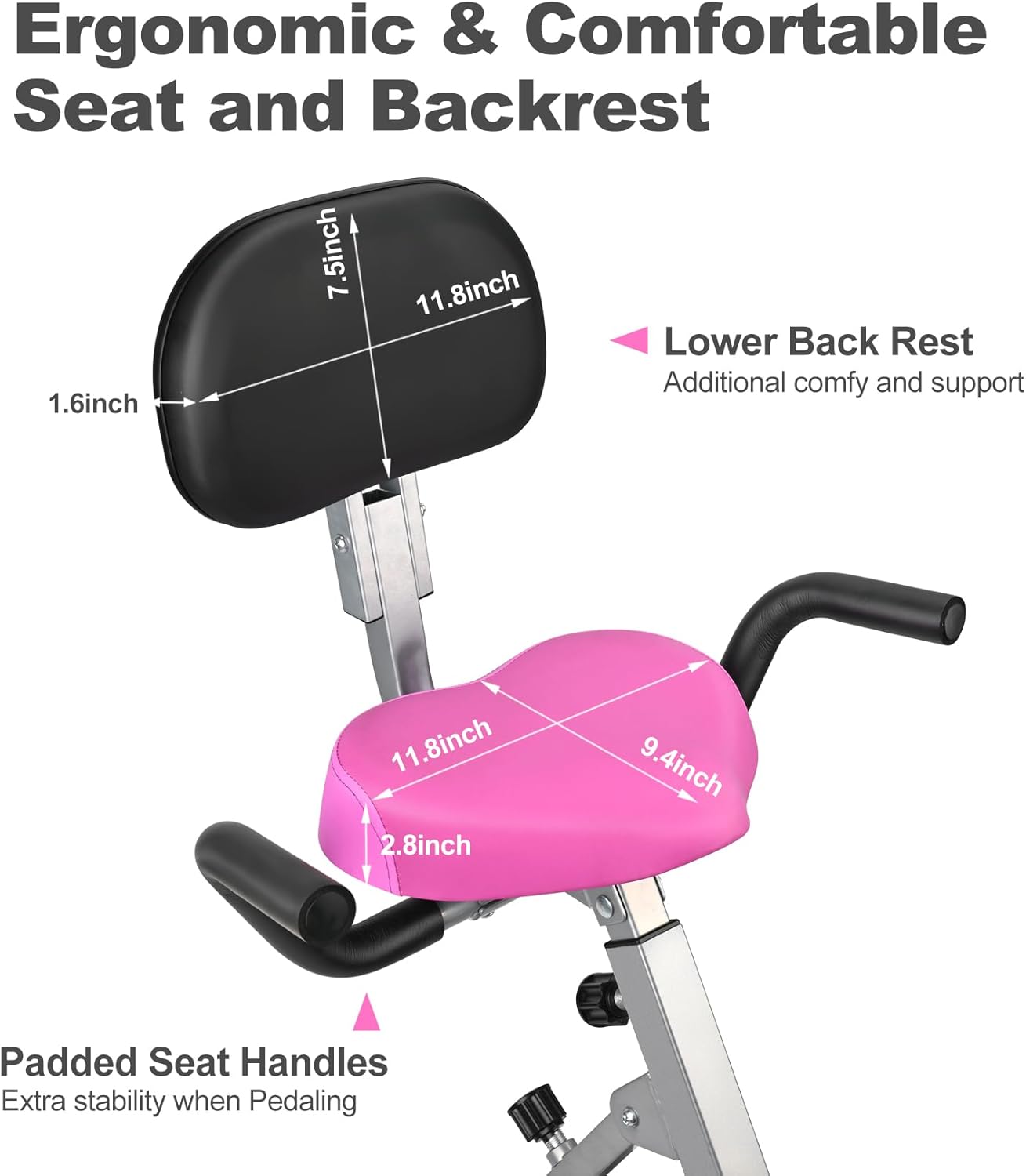 Folding Exercise Bike Portable Upright Adjustable Backrest Cycling Recumbent Stationary Bike Slim Indoor Workout Fitness Cardio Foldable Exercise Bicycle Machine with Pulse Sensor LCD Monitor Arm Resistance Bands - Image 5