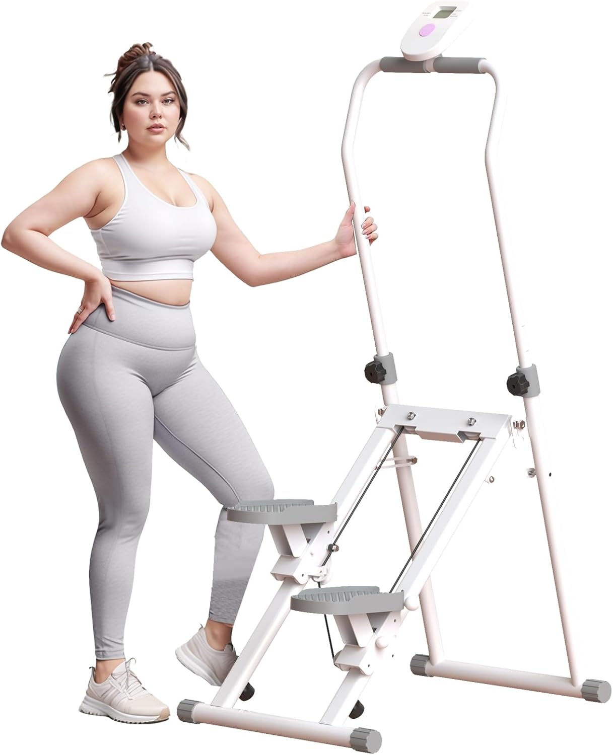 Foldable Stair Stepper for Home Gym Exercise, Vertical Stair Climber Exercise Machine, Compact Full Body Cardio Workout Equipment with Adjustable Handle Bar & Pedals