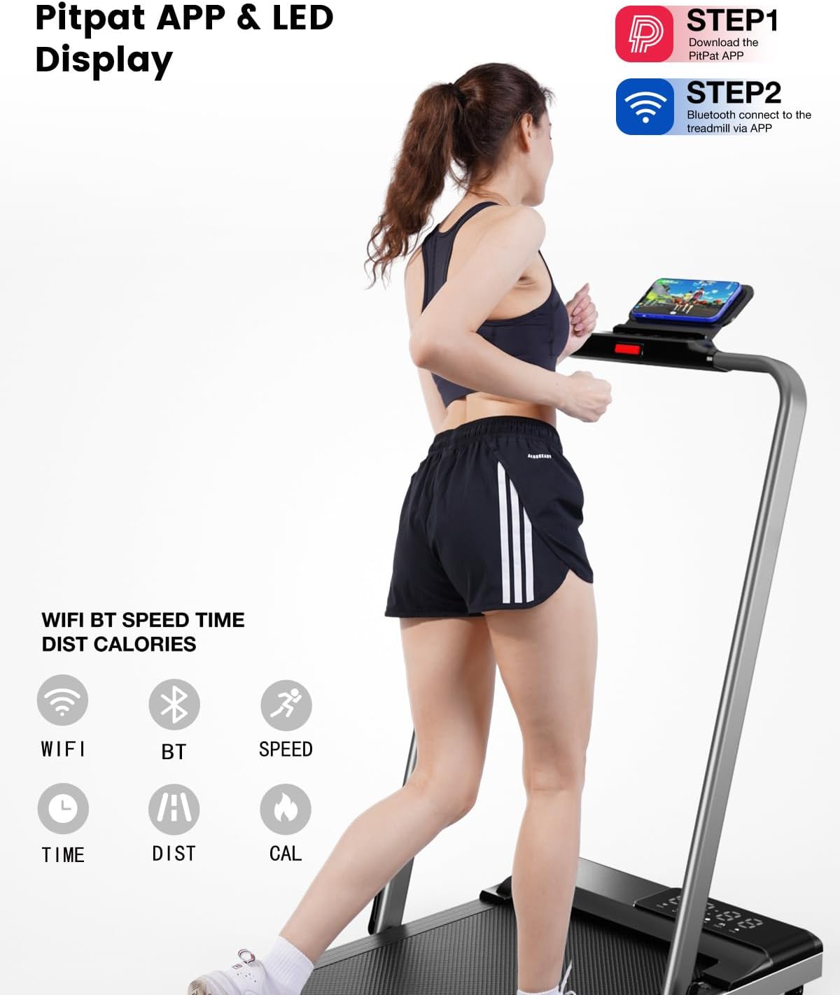 DeerRun 3 in 1 Walking Pad Treadmill, 300 Weight Capacity Foldable Treadmill, 3.0HP Low Noise Under Desk Treadmills for Home Office with Remote & APP - Image 7