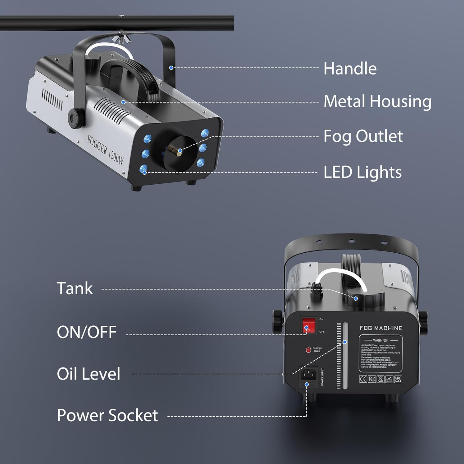 1200W Fog Machine Outdoor Indoor, 6000CFM Smoke Machine with LED Lights, Fog Machine Halloween with Wireless Remote & Auto, Fogger Machine for Wedding Party Stage Events - Image 6