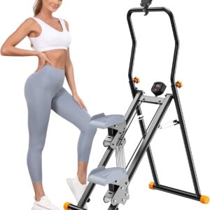 Stair Stepper with Adjustable Resistance for Home Cardio Workout,Upgraded Vertical Climber Machine Full-Body Workout,Compact Folding Exercise Climber, Adjustable Handlebar & Pedals